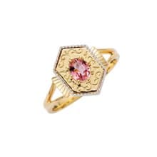 18K 六角雕花雙色粉碧璽戒指