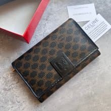 Vintage Celine 黑花中夾中長錢包