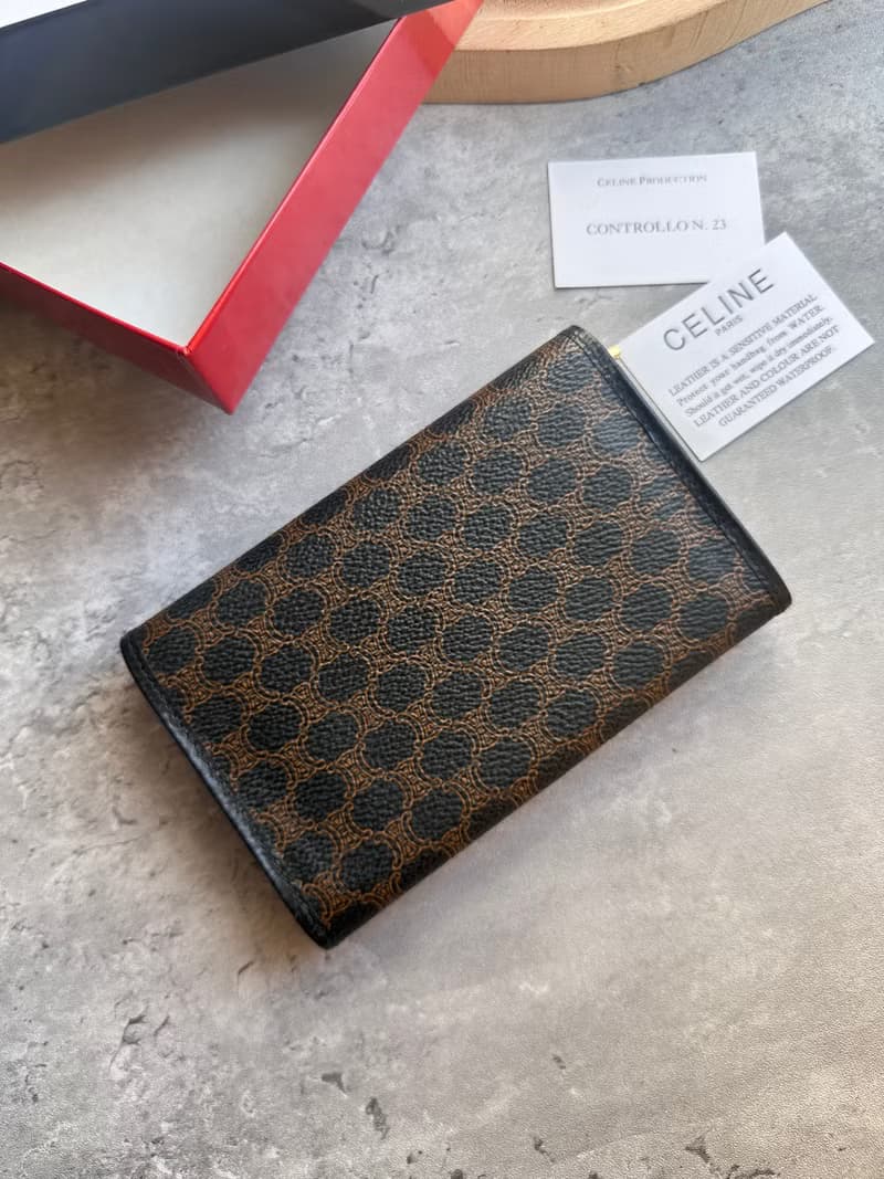 Vintage Celine 黑花中夾中長錢包