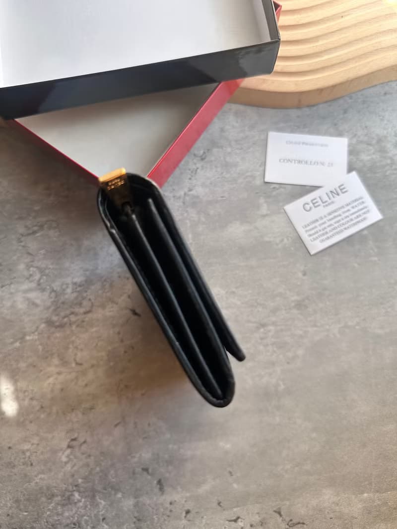 Vintage Celine 黑花中夾中長錢包