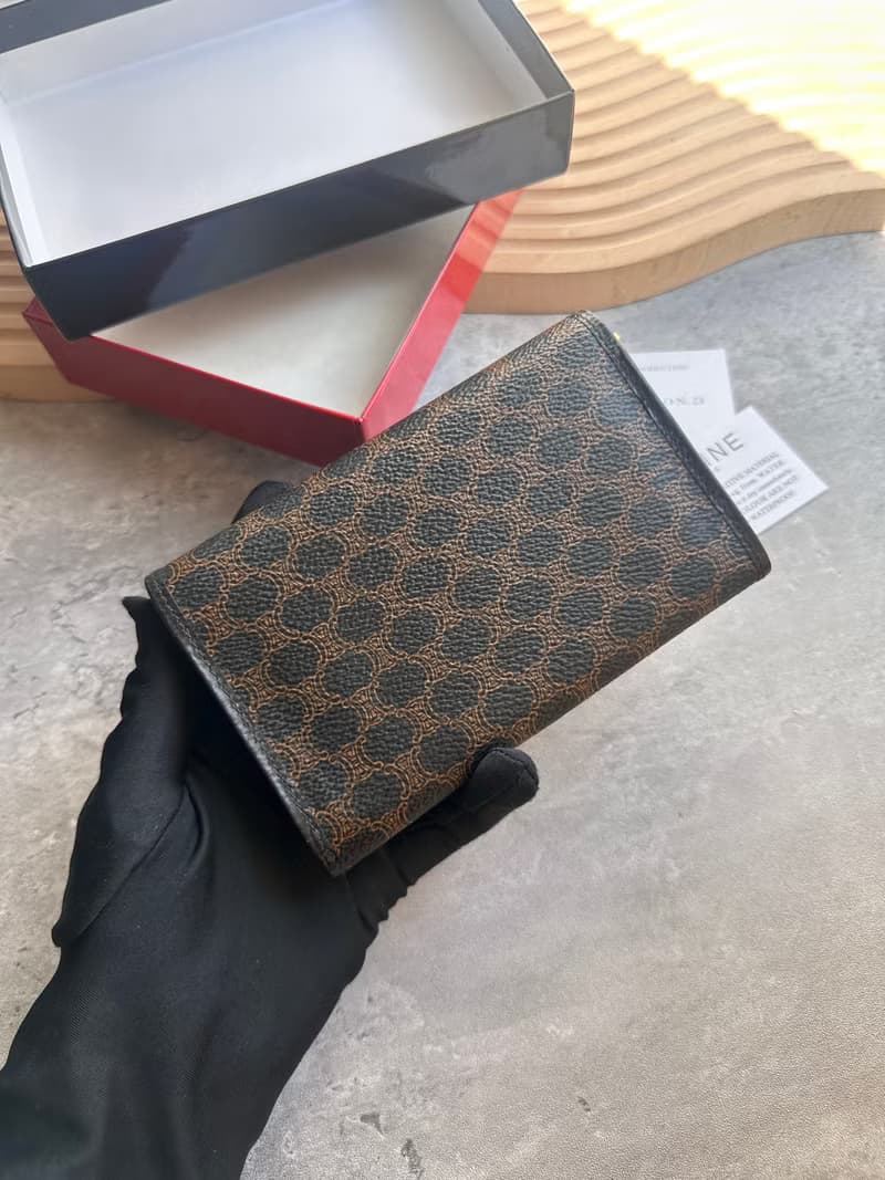 Vintage Celine 黑花中夾中長錢包