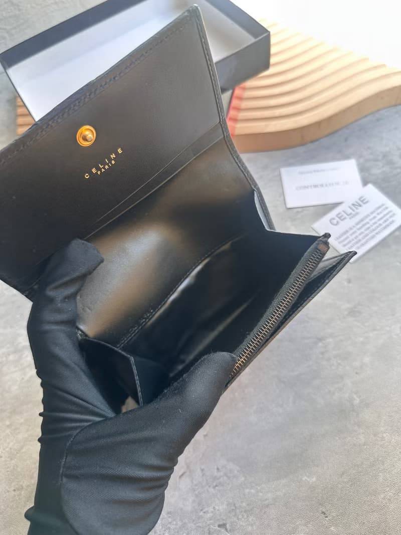 Vintage Celine 黑花中夾中長錢包