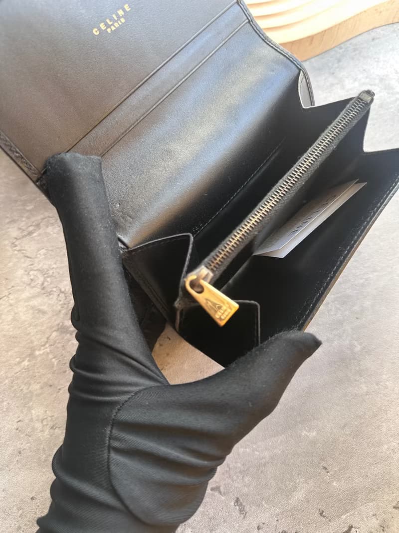 Vintage Celine 黑花中夾中長錢包