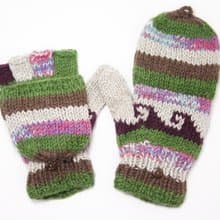 情人節 限量一件針織純羊毛保暖手套 / 2ways手套 / 露趾手套 / 內刷毛手套 / 針織手套 -  童趣拼色民族圖騰