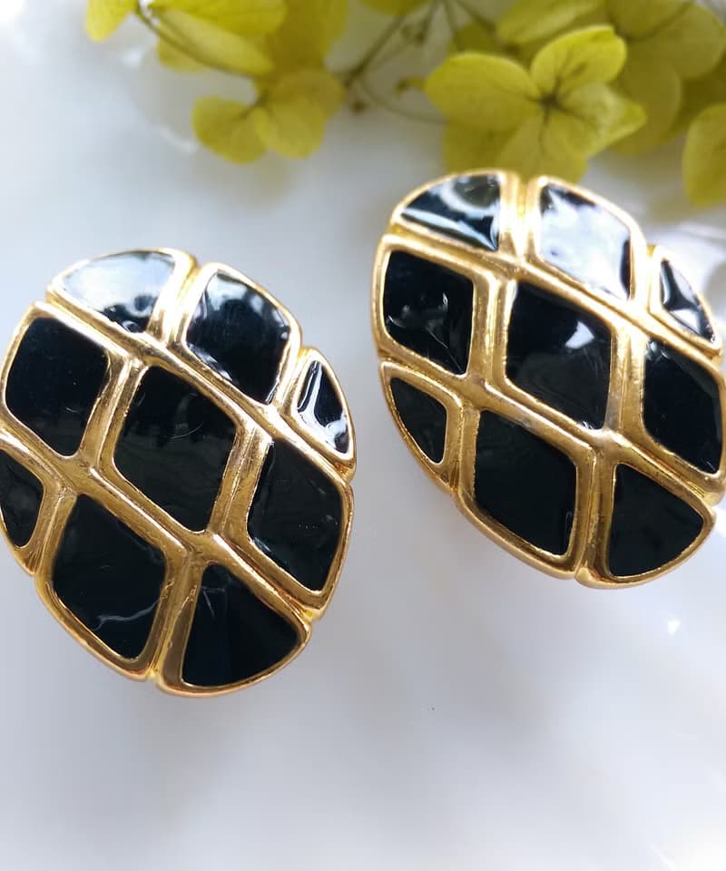 Vintage Jewelry 西洋古董飾品 摩登個性 黑方塊  夾式耳環
