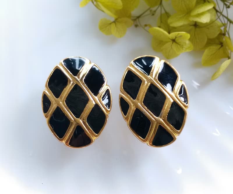Vintage Jewelry 西洋古董飾品 摩登個性 黑方塊  夾式耳環