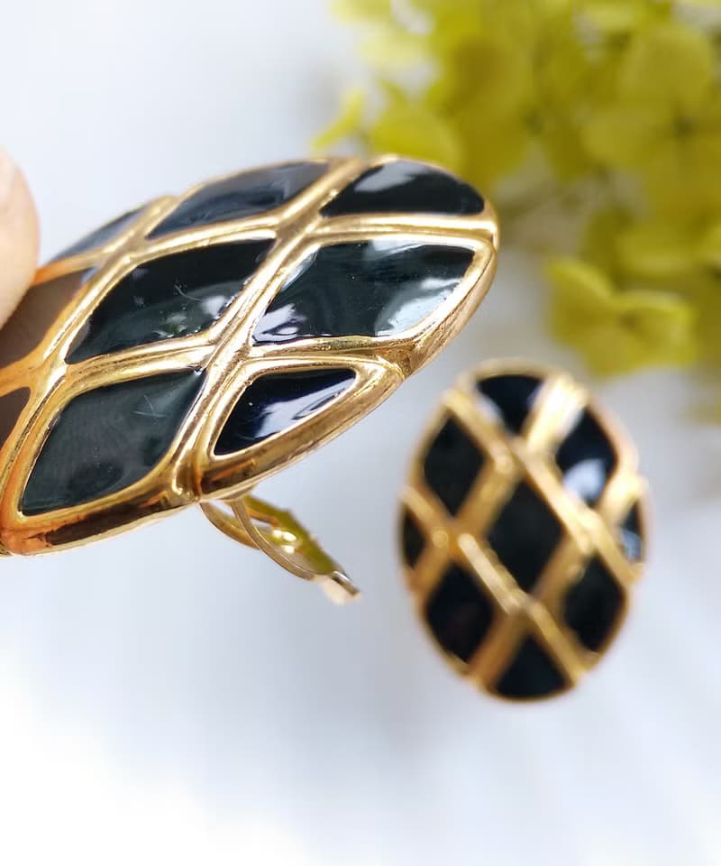 Vintage Jewelry 西洋古董飾品 摩登個性 黑方塊  夾式耳環