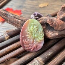 【一物一圖】天然鹽源瑪瑙 雙色蝶戀花雕刻牌 手編繩 項鍊