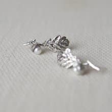 純銀珍珠橡實樹葉耳環