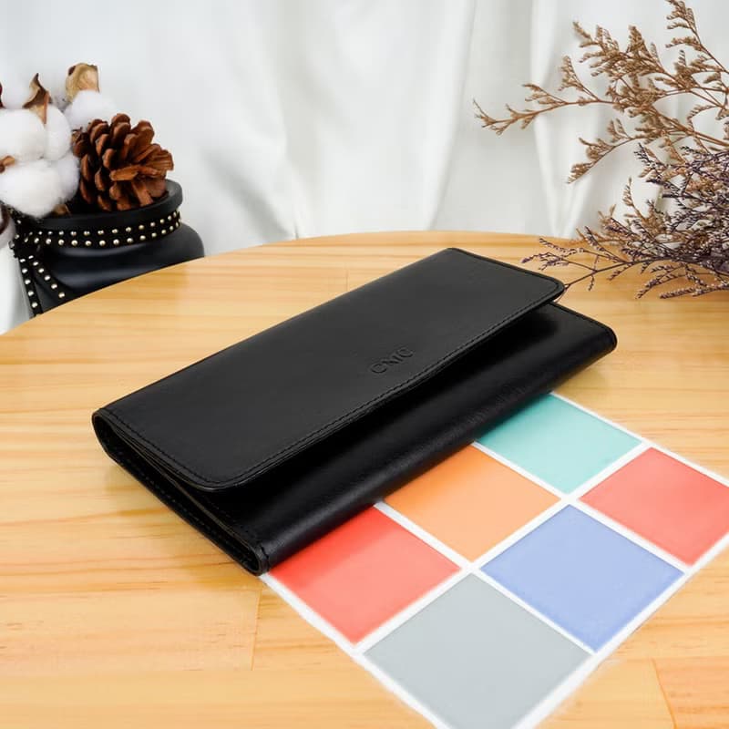 義大利植鞣革16卡1照三折全開牛皮長夾(黑色)