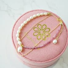 Natural Tourmaline and Freshwater Pearl Bracelet , July birthstone