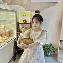 夏日跳跳糖 可愛點點洋裝 寬袖子 微收腰 蝴蝶結綁帶 寬鬆