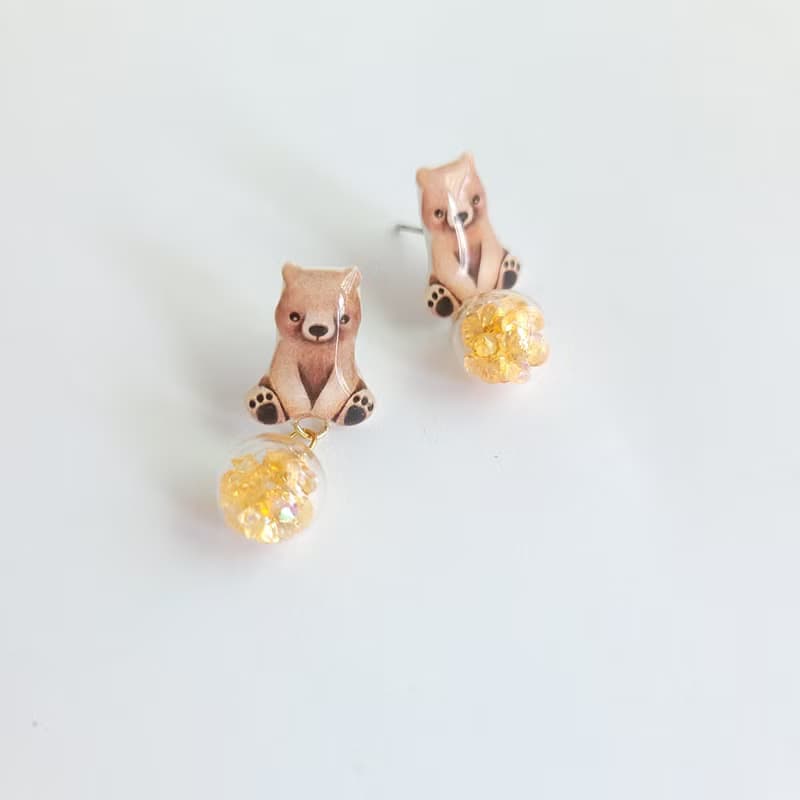 【動物們 No.018】愛吃蜂蜜的小棕熊 小熊 耳環/耳夾