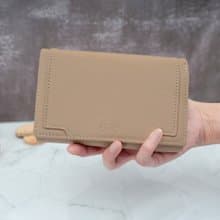 立體拼貼多夾層收納牛皮中夾4151(淺杏色)