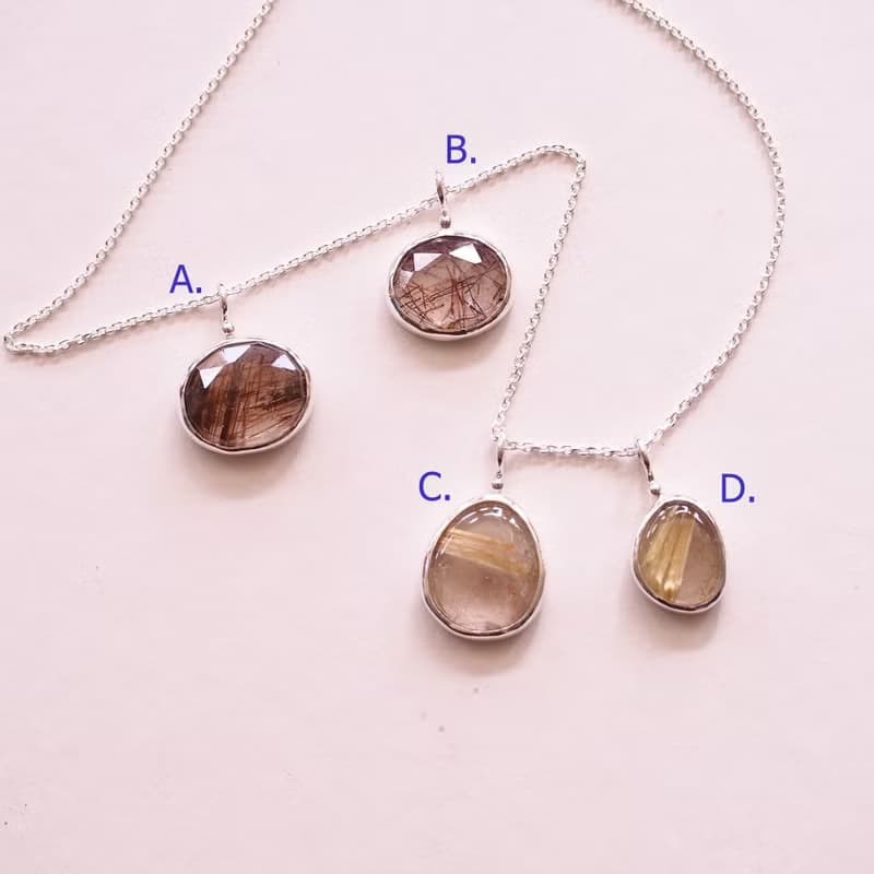 天然鈦晶 髮晶 紅銅鈦 手工純銀項鍊 Rutile Quartz Necklace
