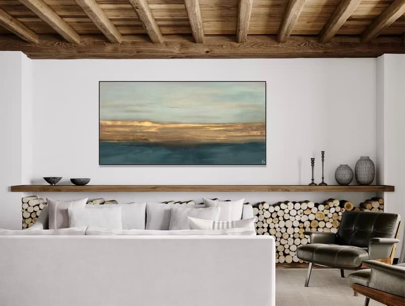 Original Abstract Green and Gold Paintings On Canvas Modern Landscape Painting