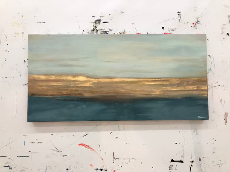 Original Abstract Green and Gold Paintings On Canvas Modern Landscape Painting