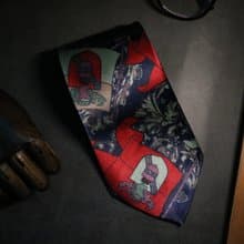 紅藍配色騎士風格領帶復古花紋紳士necktie