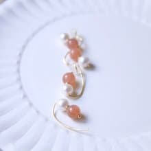 回眸 天然石x珍珠耳環 小耳勾/無痛耳夾 貼耳