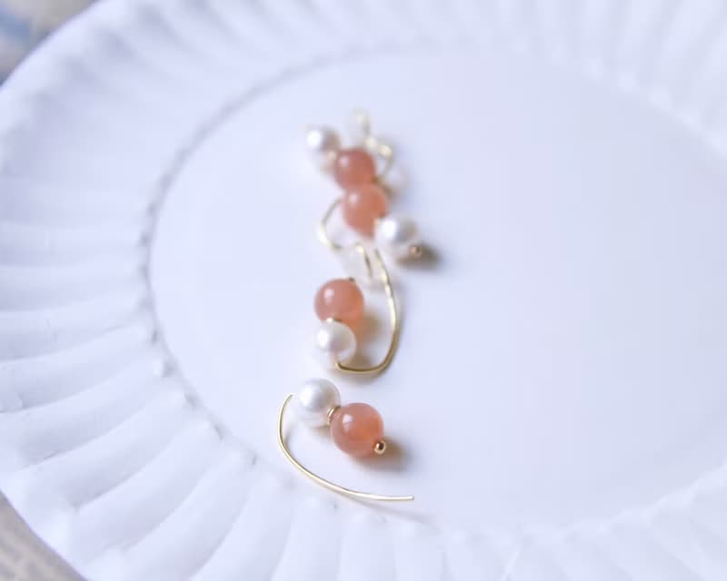 回眸 天然石x珍珠耳環 小耳勾/無痛耳夾 貼耳