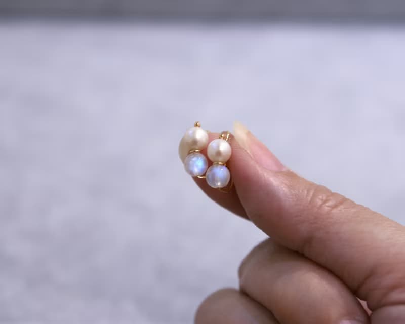 回眸 天然石x珍珠耳環 小耳勾/無痛耳夾 貼耳