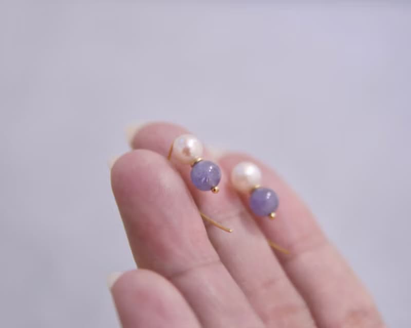 回眸 天然石x珍珠耳環 小耳勾/無痛耳夾 貼耳