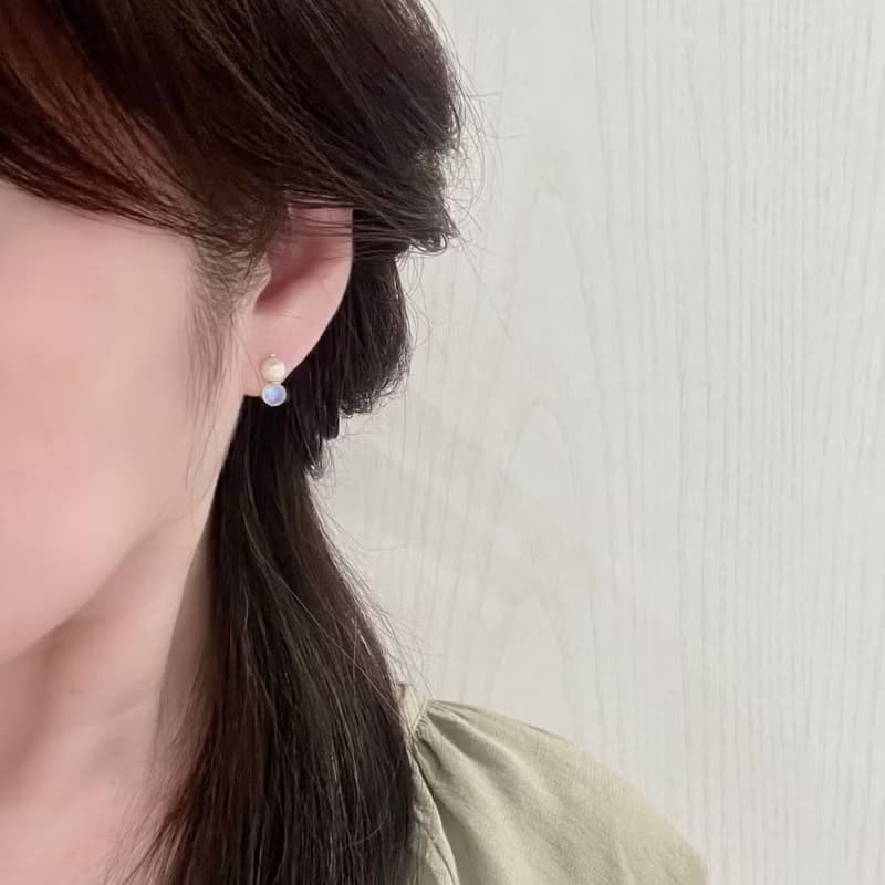回眸 天然石x珍珠耳環 小耳勾/無痛耳夾 貼耳