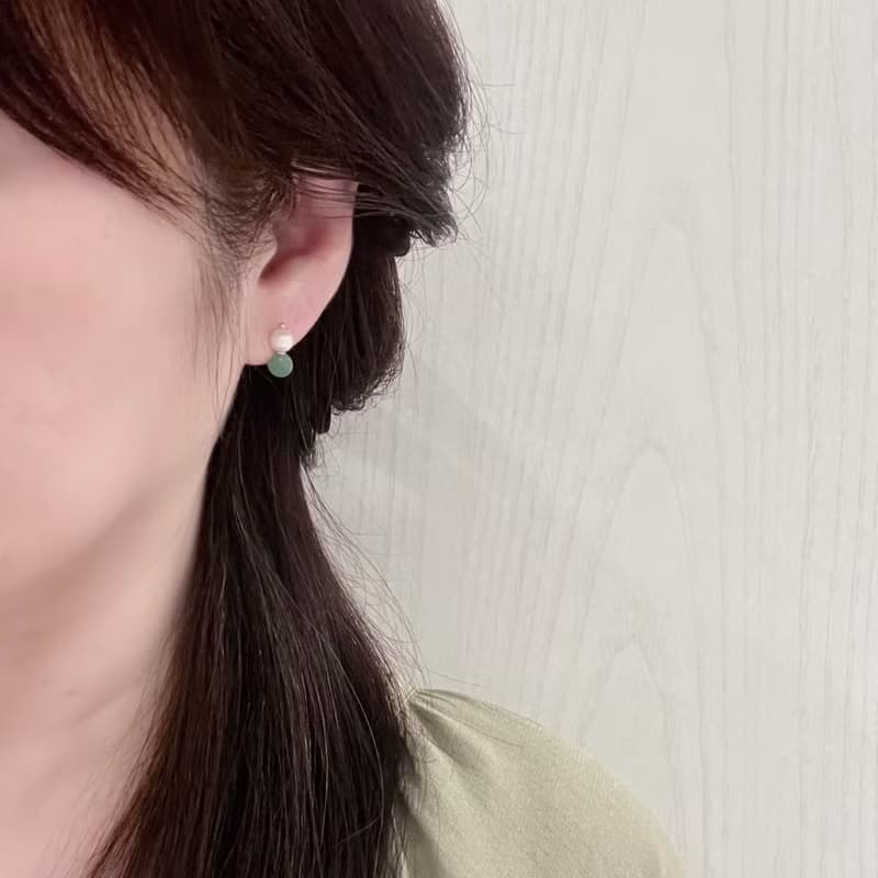 回眸 天然石x珍珠耳環 小耳勾/無痛耳夾 貼耳