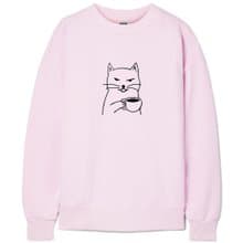 Cat Coffee 刷毛 大學T 中性版 淺粉色  貓咪咖啡貓之日禮物秋冬