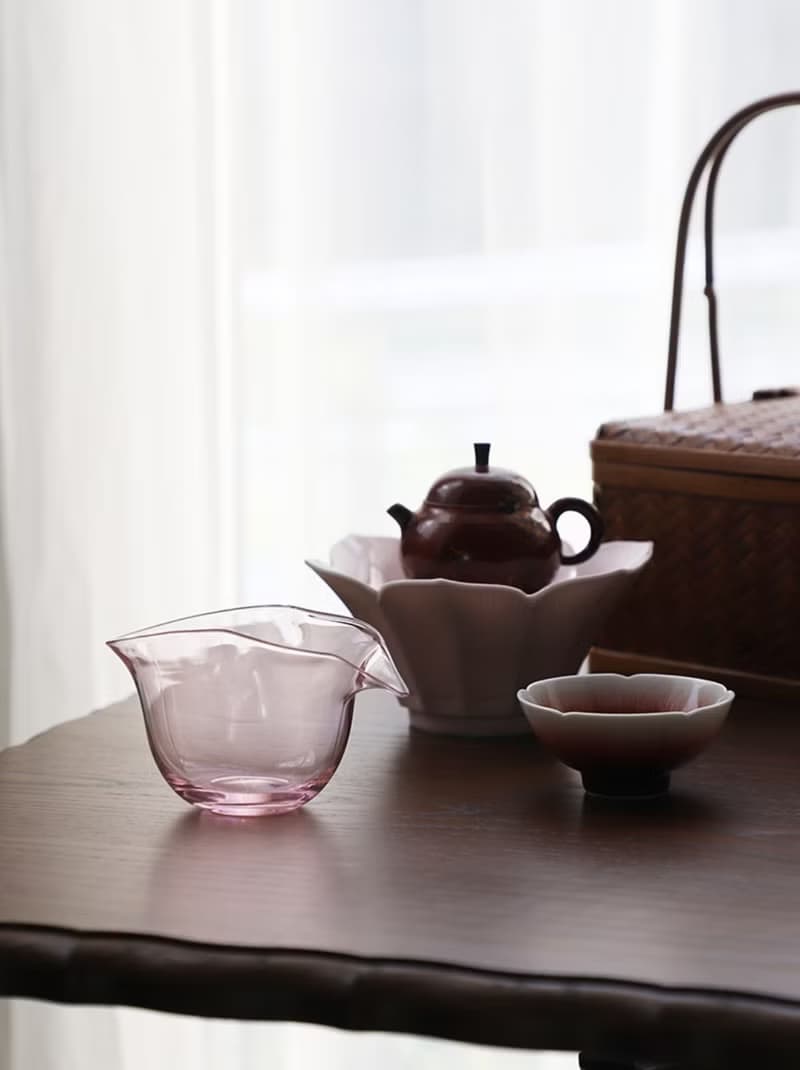 玫紅色/煙灰色 日式玻璃公道杯 葫蘆分茶器 勻杯200ml