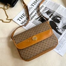 中古孤品Gucci奶茶色老花斜背馬鞍包