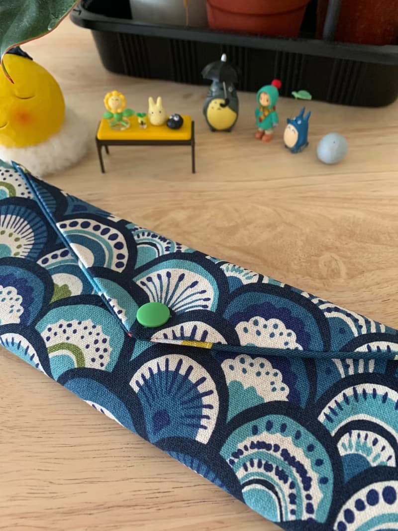 文青風環保純棉筷袋 孔雀開屏  質感原胚 海波藍 日本 潮物 收納