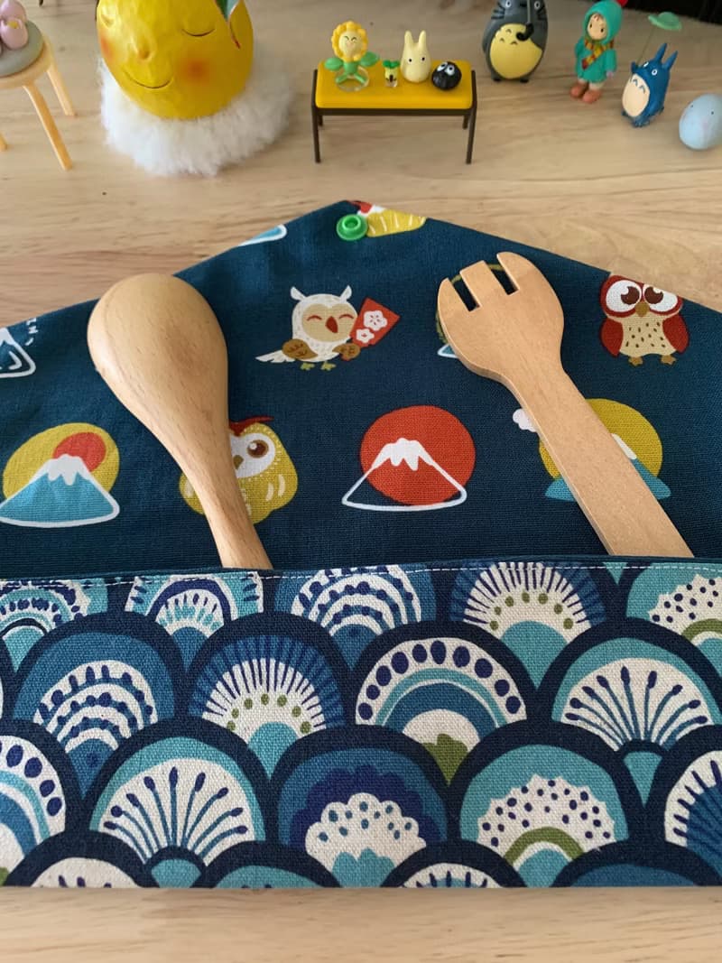 文青風環保純棉筷袋 孔雀開屏  質感原胚 海波藍 日本 潮物 收納