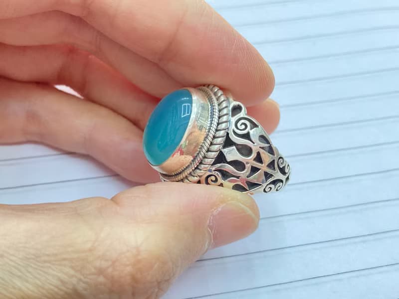 天然 藍玉髓 戒指 尼泊爾 手工製 925純銀