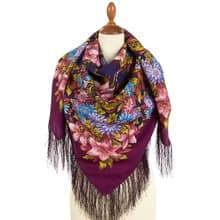 Pavlovo Posad Russian Shawl 100% Wool Scarf 125x125 cm Wrap Silk Fringe 1987-15