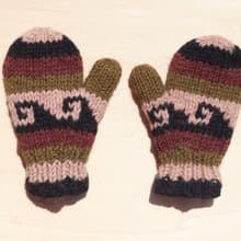 限量一件針織純羊毛保暖手套 / 兒童手套 / 童手套 / 內刷毛手套 / 針織手套 / 拳擊手套 - 大地色調海浪條紋