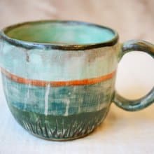 手捏大容量馬克杯 濃綠   300ml 咖啡杯 茶杯 水杯 大陶杯