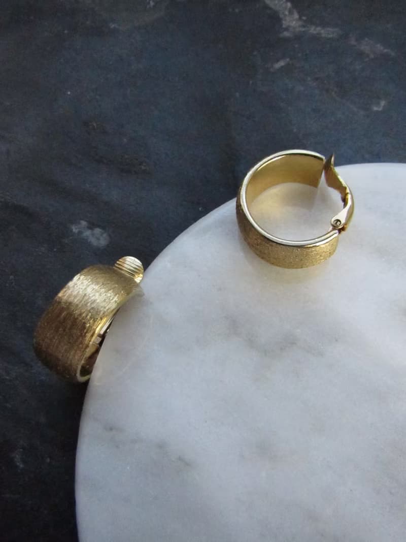 Vintage Matt Gold Finish Ear Clip Hoop Earrings