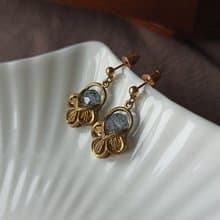 【老黃銅限定】小荷包古董珠短耳環 / 透灰藍
