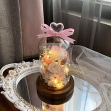 永生花-白/粉紅 不凋花 玫瑰 夜燈 玻璃罩 生日送禮 情人節禮物