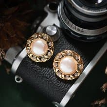 【老飾品/西洋老件】VINTAGE美國MONET珍珠萊茵石古著針式耳環