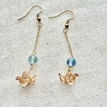 金色紙鶴藍螢石耳墜原創設計