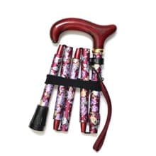 アルミ5段折り花柄・赤　-5つ折りタイプ 折りたたみ式アルミステッキ-