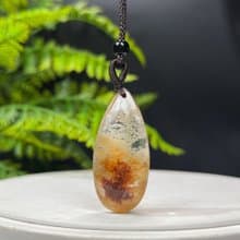 精品天然巴西四季幽靈水晶吊墜項錬冰透凈體老料紅白景觀水滴女
