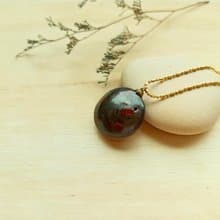 黑色亮面復古紅點圓形香水瓶精油瓶陶項鍊