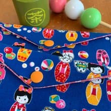 文青風環保筷袋 日本娃娃 藍 手作餐具袋.交換禮物.