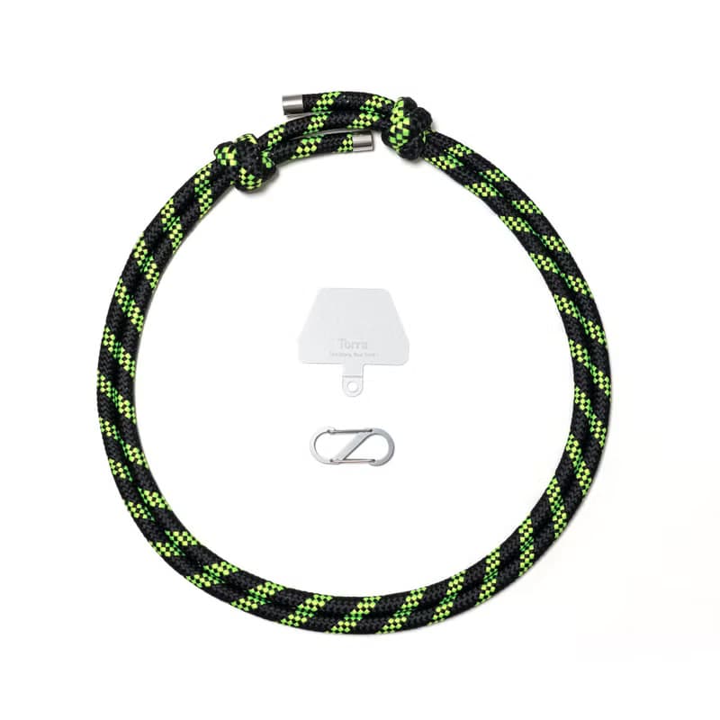 【山系掛繩風】Knotty 10mm 手機掛繩背帶 | Kiwi 黑 + 螢光綠色
