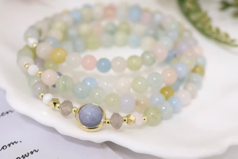 【108顆念珠系列】摩根石*海藍寶*月光石*貝殼珠*念珠多圈手串