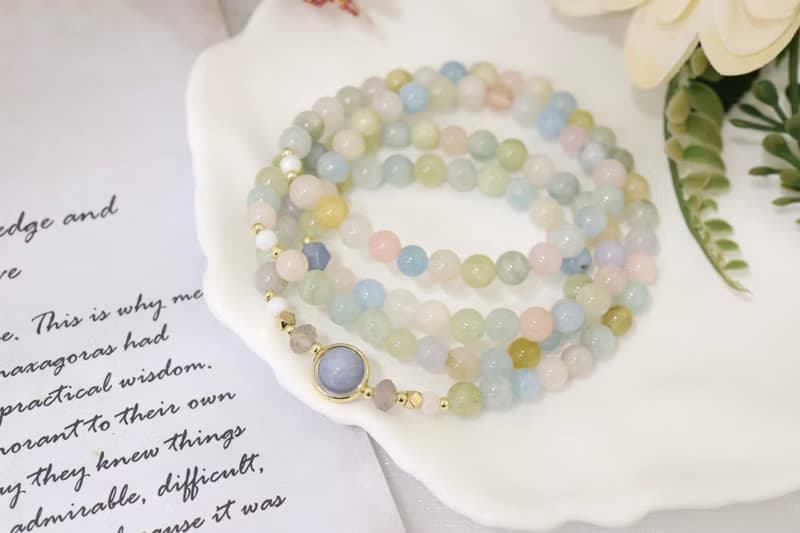 【108顆念珠系列】摩根石*海藍寶*月光石*貝殼珠*念珠多圈手串