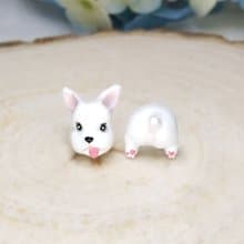 可愛 豎耳 白色雪納瑞犬 史納莎犬耳環 耳釘/耳夾